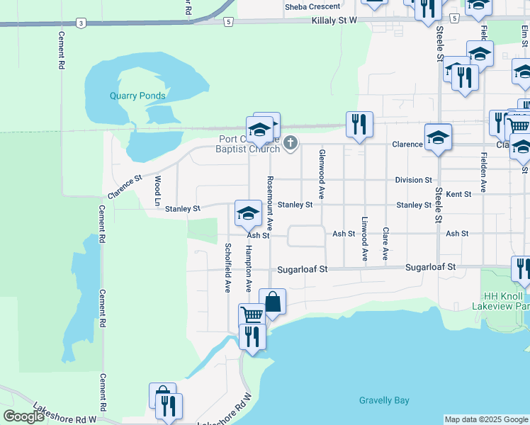 map of restaurants, bars, coffee shops, grocery stores, and more near in Port Colborne