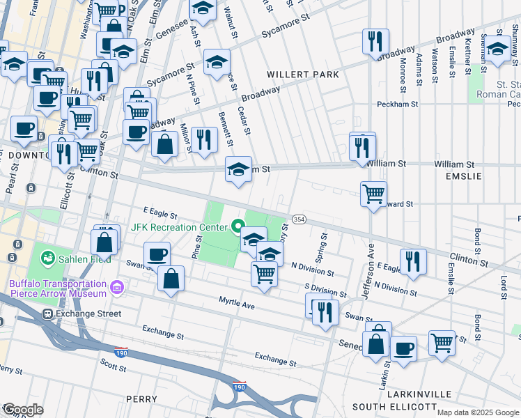 map of restaurants, bars, coffee shops, grocery stores, and more near 6 Essex Lane in Buffalo