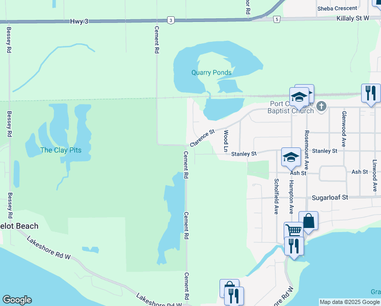 map of restaurants, bars, coffee shops, grocery stores, and more near 262 Lancaster Drive in Port Colborne