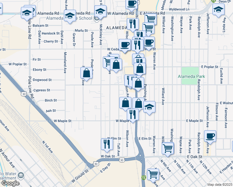 map of restaurants, bars, coffee shops, grocery stores, and more near 472 Taft Avenue in Pocatello
