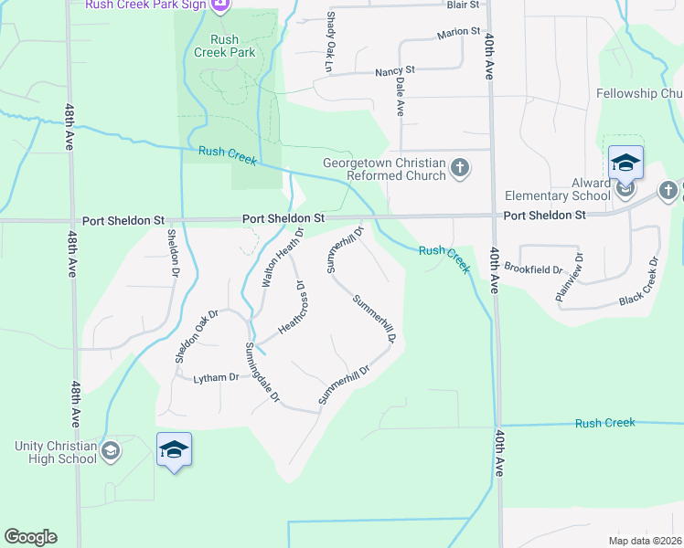 map of restaurants, bars, coffee shops, grocery stores, and more near 6286 Summerhill Drive in Hudsonville