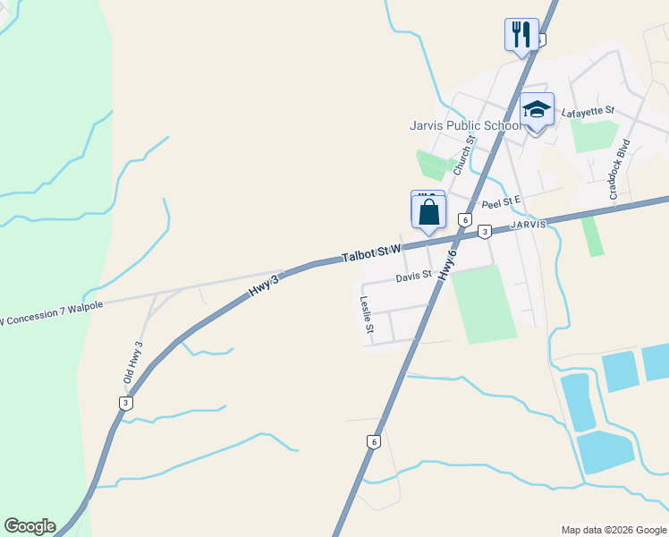 map of restaurants, bars, coffee shops, grocery stores, and more near 53 Talbot Street West in Jarvis