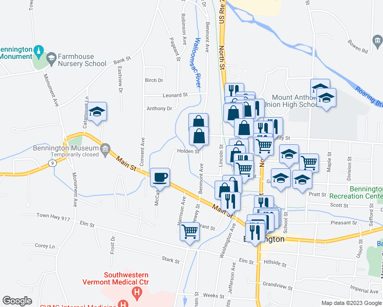 map of restaurants, bars, coffee shops, grocery stores, and more near 123 Holden Street in Woodford
