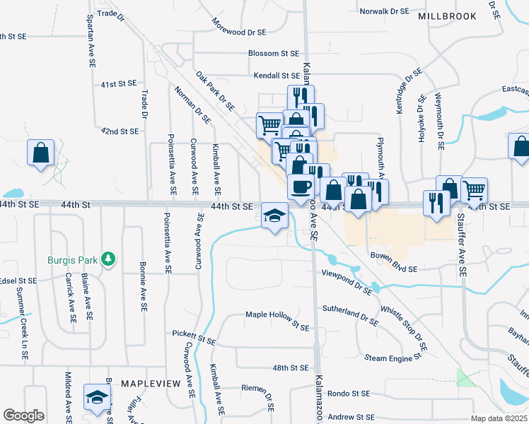 map of restaurants, bars, coffee shops, grocery stores, and more near 1486 44th Street Southeast in Grand Rapids