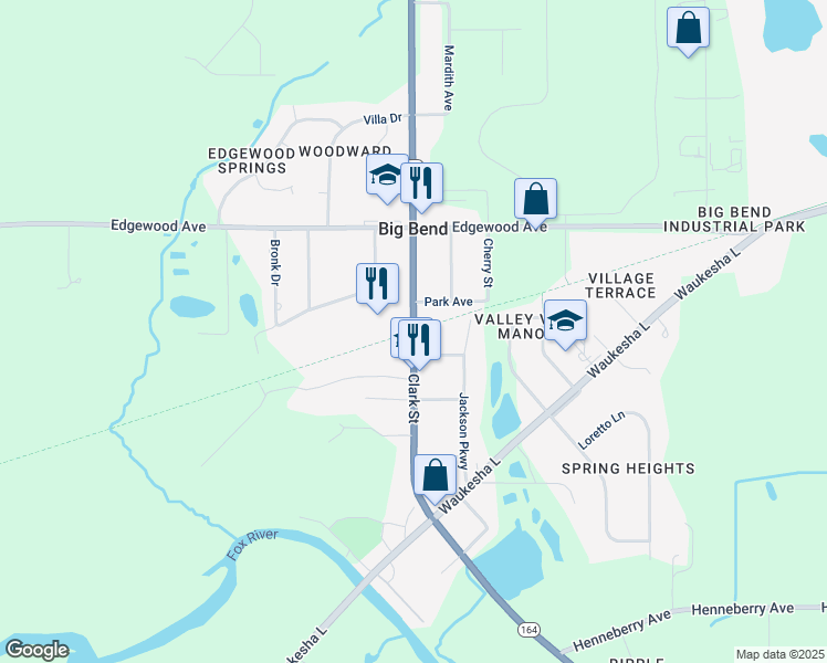 map of restaurants, bars, coffee shops, grocery stores, and more near Clark Street in Big Bend