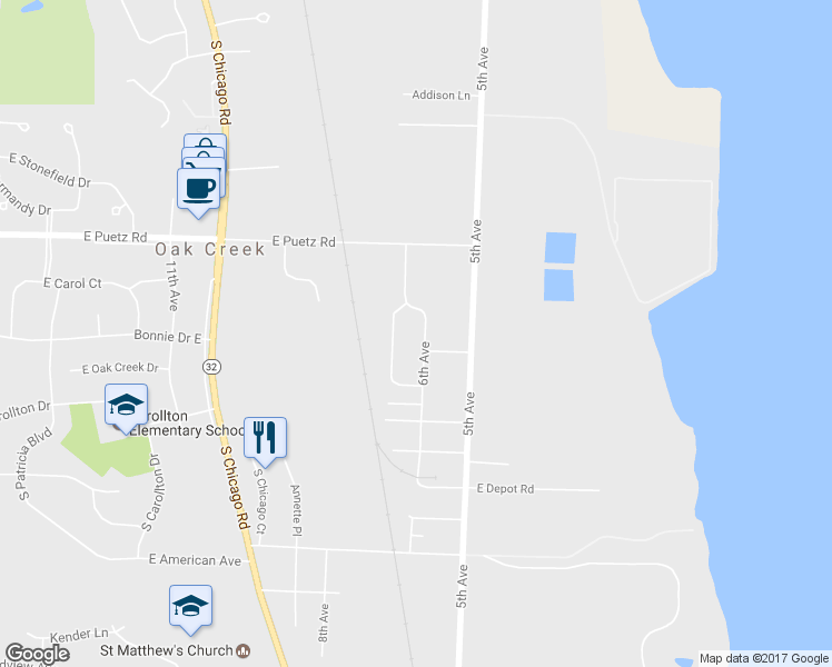 map of restaurants, bars, coffee shops, grocery stores, and more near 8839 6th Avenue in Oak Creek