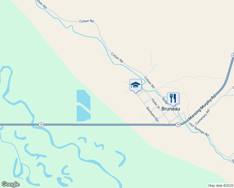 map of restaurants, bars, coffee shops, grocery stores, and more near 28509 Benham Avenue in Bruneau