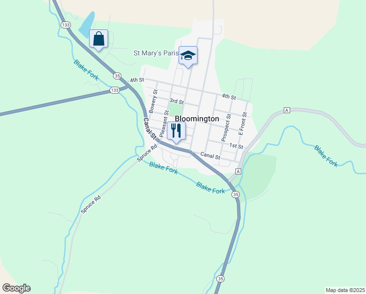 map of restaurants, bars, coffee shops, grocery stores, and more near 10277 Wisconsin 35 in Bloomington