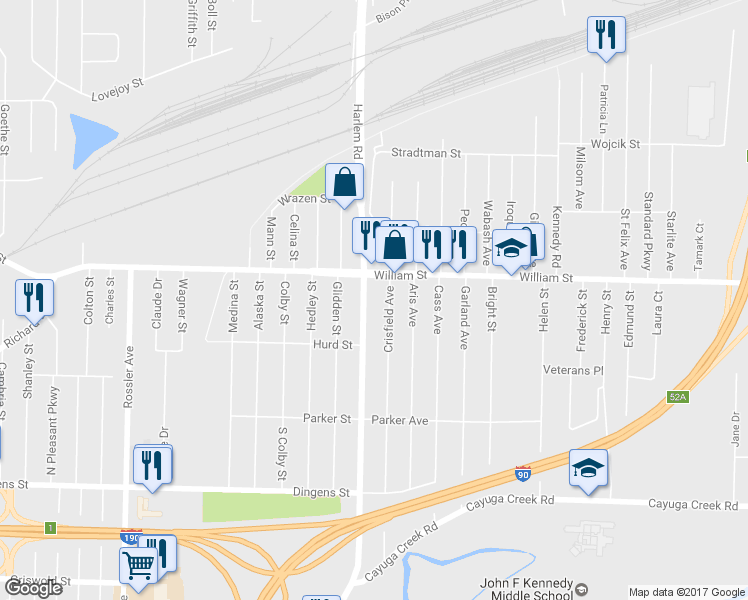 map of restaurants, bars, coffee shops, grocery stores, and more near 1481 Harlem Rd in Buffalo