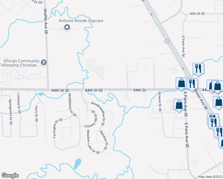 map of restaurants, bars, coffee shops, grocery stores, and more near 4352 Breton Road Southeast in Kentwood