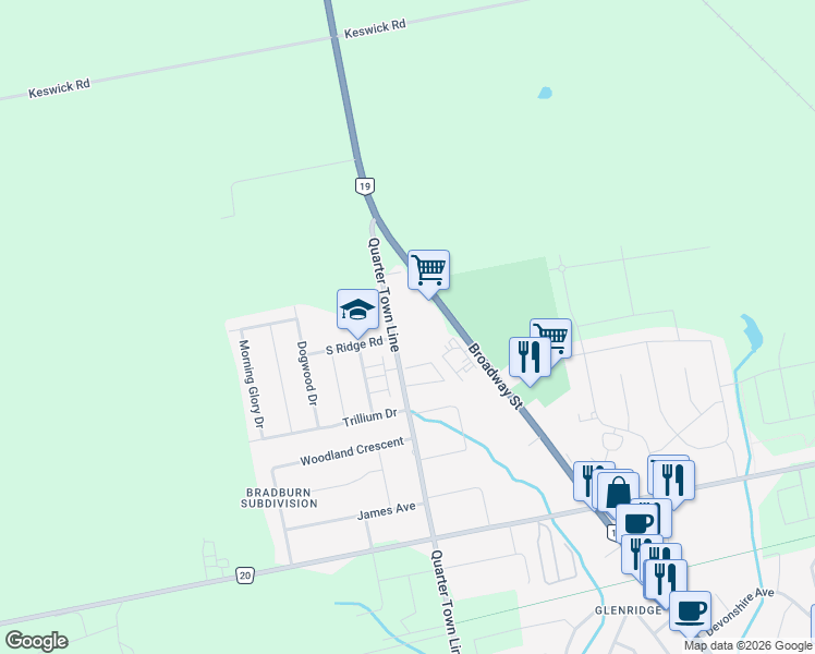map of restaurants, bars, coffee shops, grocery stores, and more near 380 Quarter Town Line in Tillsonburg