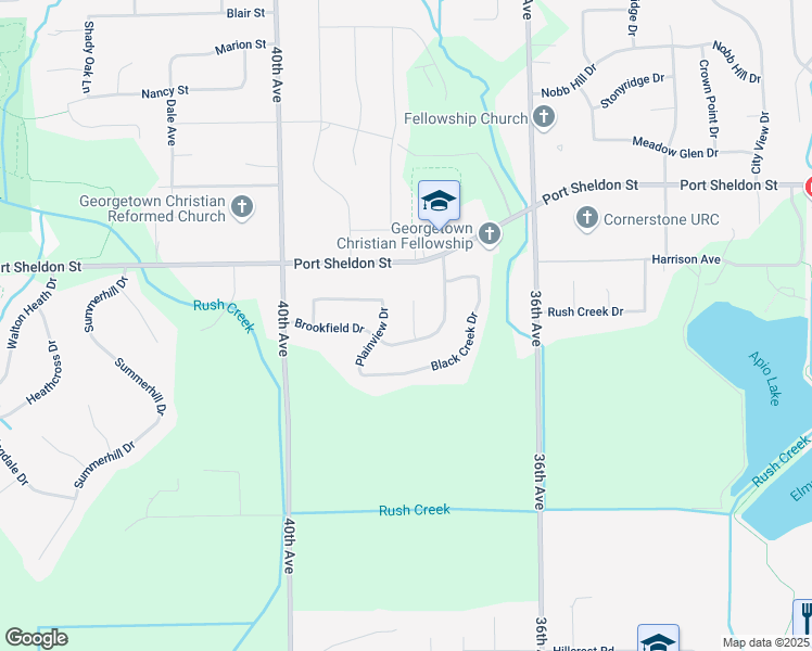 map of restaurants, bars, coffee shops, grocery stores, and more near 6301 Brookfield Court in Hudsonville