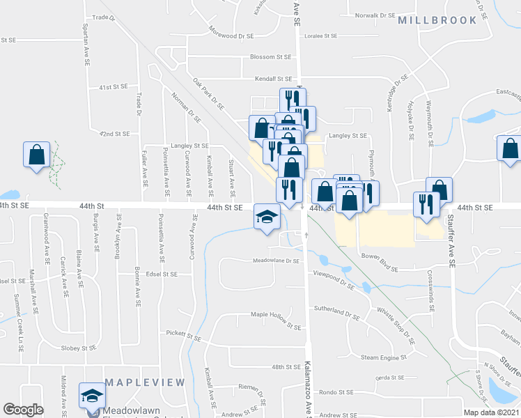 map of restaurants, bars, coffee shops, grocery stores, and more near 1486 44th Street Southeast in Grand Rapids