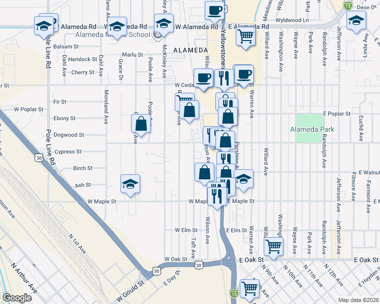 map of restaurants, bars, coffee shops, grocery stores, and more near 472 Taft Avenue in Pocatello