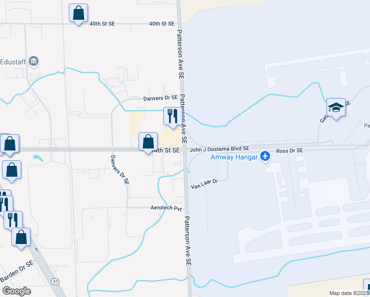 map of restaurants, bars, coffee shops, grocery stores, and more near 4323 Patterson Avenue Southeast in Kentwood