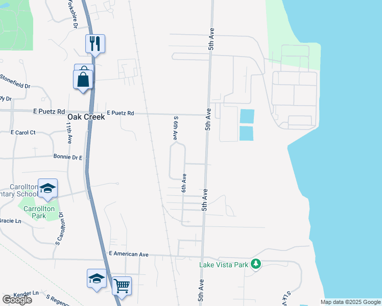 map of restaurants, bars, coffee shops, grocery stores, and more near 8839 6th Avenue in Oak Creek