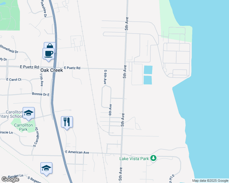 map of restaurants, bars, coffee shops, grocery stores, and more near 8839 6th Avenue in Oak Creek