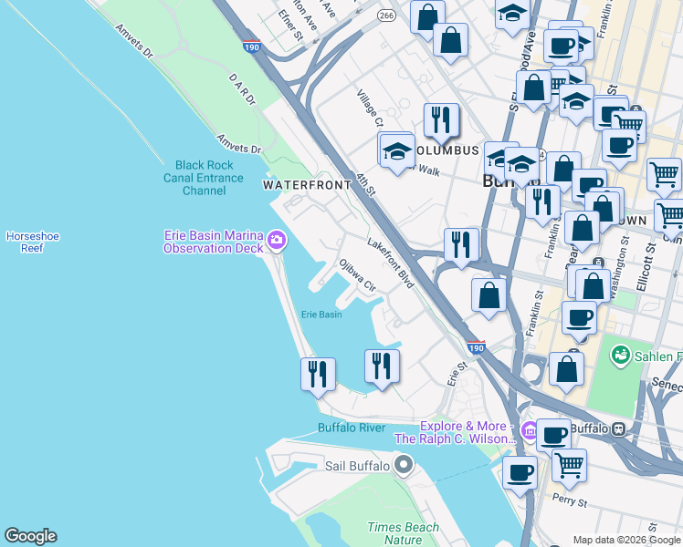 map of restaurants, bars, coffee shops, grocery stores, and more near 208 Rivermist Drive in Buffalo