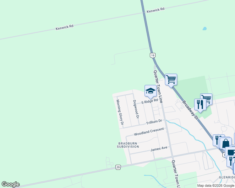 map of restaurants, bars, coffee shops, grocery stores, and more near 20 Crocus Avenue in Tillsonburg