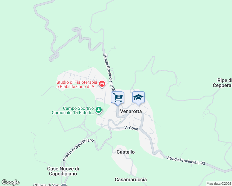 map of restaurants, bars, coffee shops, grocery stores, and more near Via Seconda Strada in Venarotta