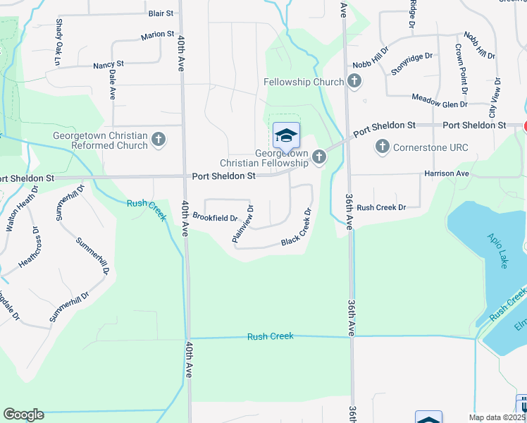 map of restaurants, bars, coffee shops, grocery stores, and more near 6301 Brookfield Court in Hudsonville