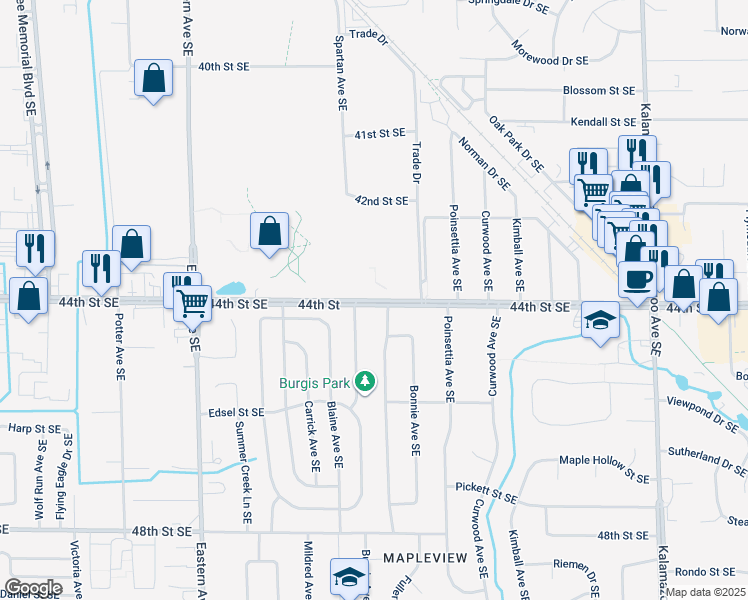 map of restaurants, bars, coffee shops, grocery stores, and more near 1101 44th Street Southeast in Grand Rapids