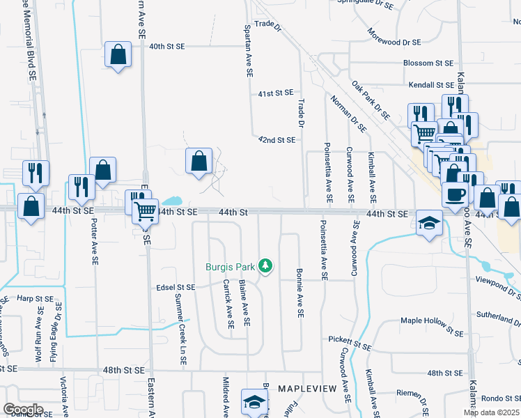 map of restaurants, bars, coffee shops, grocery stores, and more near 1101 44th Street Southeast in Grand Rapids