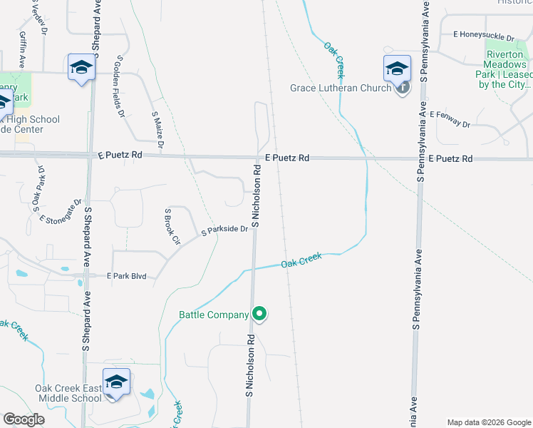 map of restaurants, bars, coffee shops, grocery stores, and more near 8828 South Nicholson Road in Oak Creek