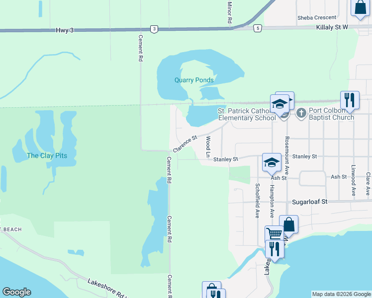 map of restaurants, bars, coffee shops, grocery stores, and more near 738 Clarence Street in Port Colborne