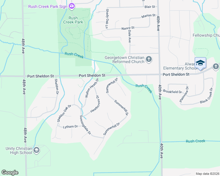 map of restaurants, bars, coffee shops, grocery stores, and more near 6286 Summerhill Drive in Hudsonville