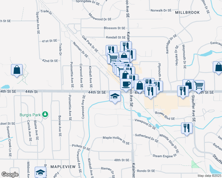 map of restaurants, bars, coffee shops, grocery stores, and more near 1486 44th Street Southeast in Grand Rapids