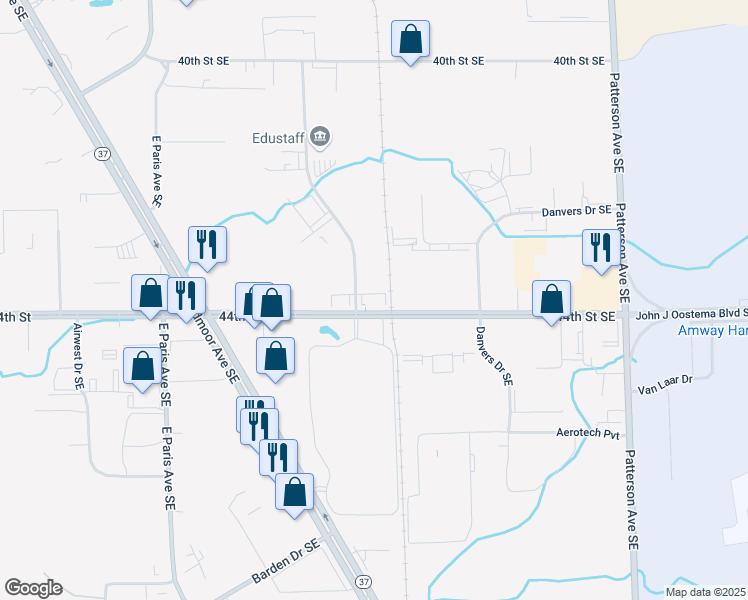 map of restaurants, bars, coffee shops, grocery stores, and more near 4380 Brockton Drive Southeast in Grand Rapids