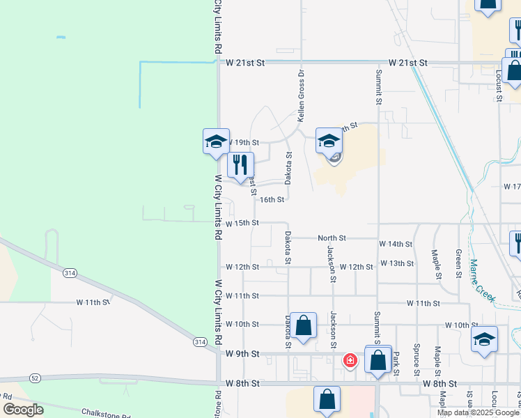 map of restaurants, bars, coffee shops, grocery stores, and more near 1506 West Street in Yankton
