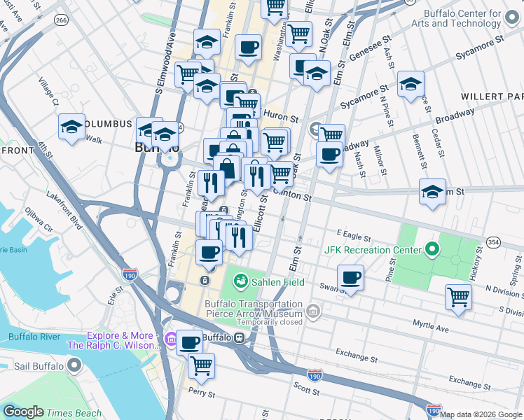 map of restaurants, bars, coffee shops, grocery stores, and more near in Buffalo