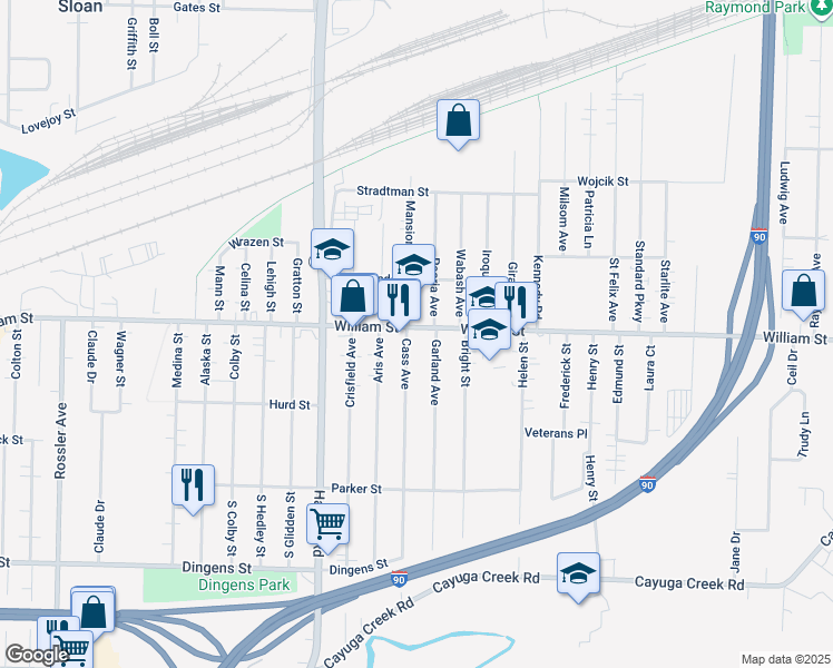 map of restaurants, bars, coffee shops, grocery stores, and more near 254 Cass Avenue in Buffalo