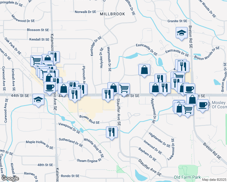 map of restaurants, bars, coffee shops, grocery stores, and more near in Grand Rapids