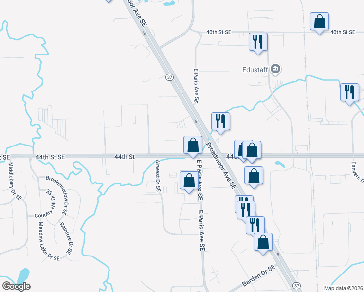 map of restaurants, bars, coffee shops, grocery stores, and more near 3965 44th Street Southeast in Grand Rapids