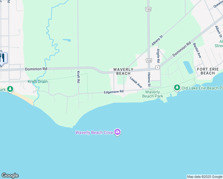 map of restaurants, bars, coffee shops, grocery stores, and more near 832 Edgemere Road in Fort Erie