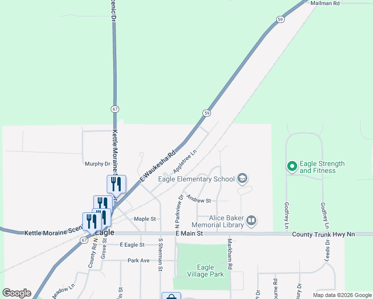 map of restaurants, bars, coffee shops, grocery stores, and more near 323 Appletree Lane in Eagle