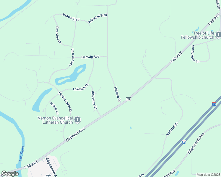 map of restaurants, bars, coffee shops, grocery stores, and more near W272S8815 Hillview Drive in Mukwonago