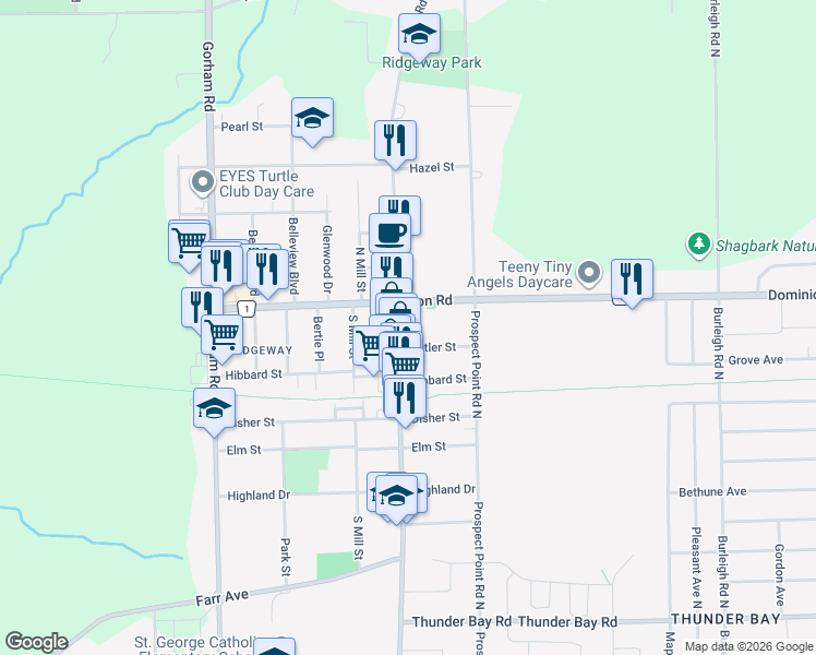 map of restaurants, bars, coffee shops, grocery stores, and more near 3660 Niagara 1 in Fort Erie
