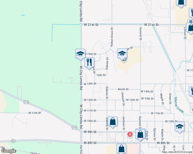 map of restaurants, bars, coffee shops, grocery stores, and more near 1506 West Street in Yankton