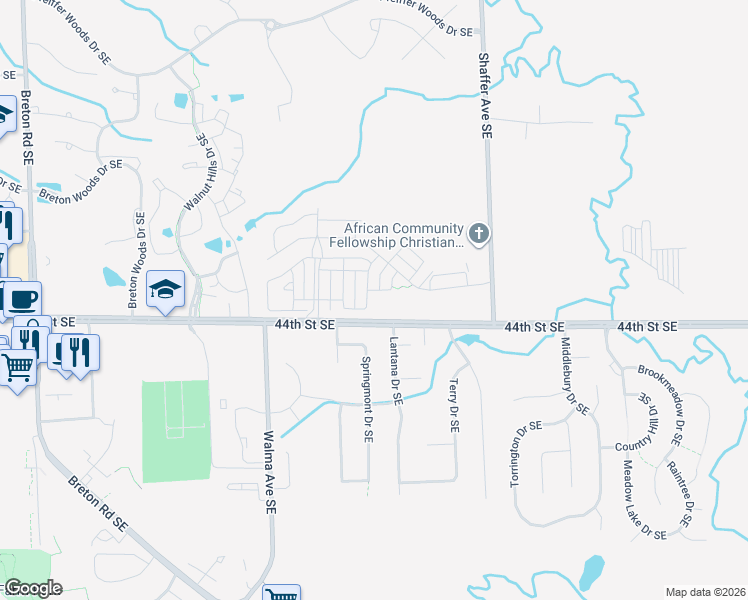map of restaurants, bars, coffee shops, grocery stores, and more near 4333 Shaffer Avenue Southeast in Grand Rapids
