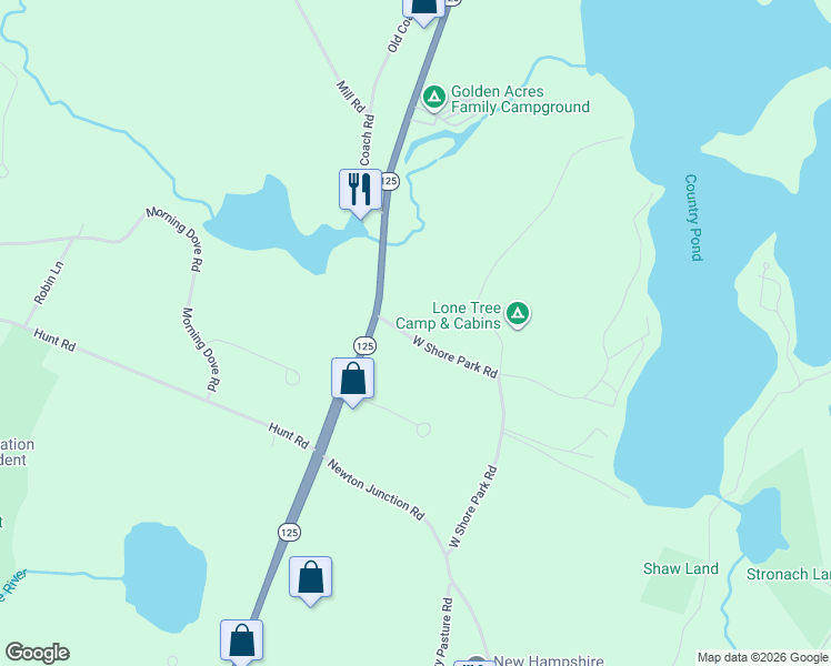 map of restaurants, bars, coffee shops, grocery stores, and more near 83 New Hampshire 125 in Kingston