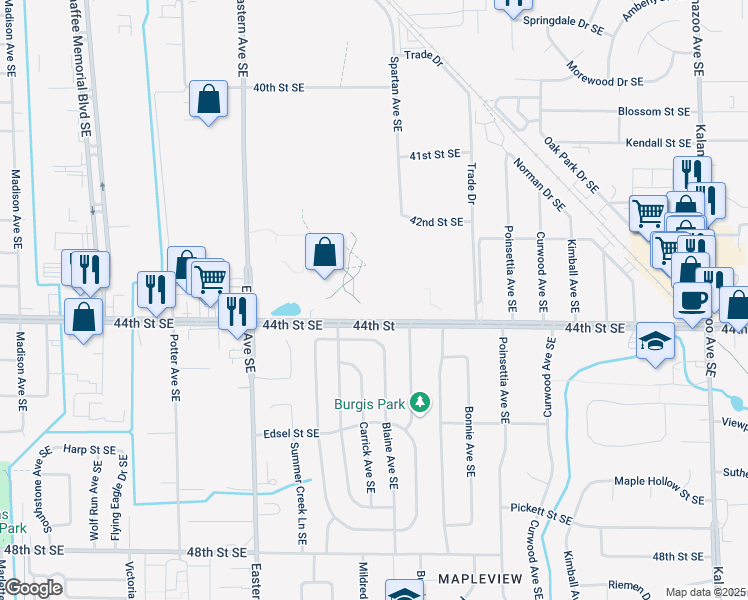 map of restaurants, bars, coffee shops, grocery stores, and more near 901 44th Street Southeast in Grand Rapids