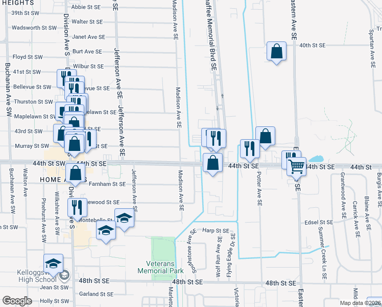 map of restaurants, bars, coffee shops, grocery stores, and more near 441 44th Street Southeast in Grand Rapids