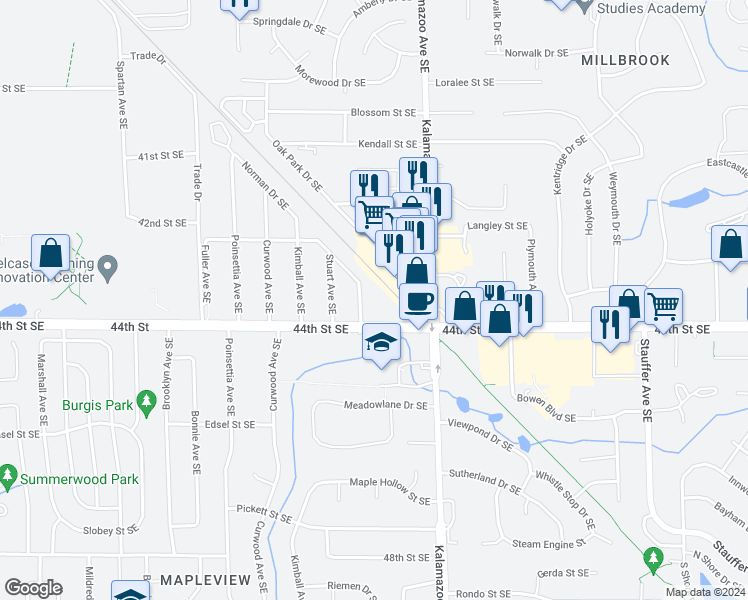 map of restaurants, bars, coffee shops, grocery stores, and more near 4346 Norman Drive Southeast in Grand Rapids