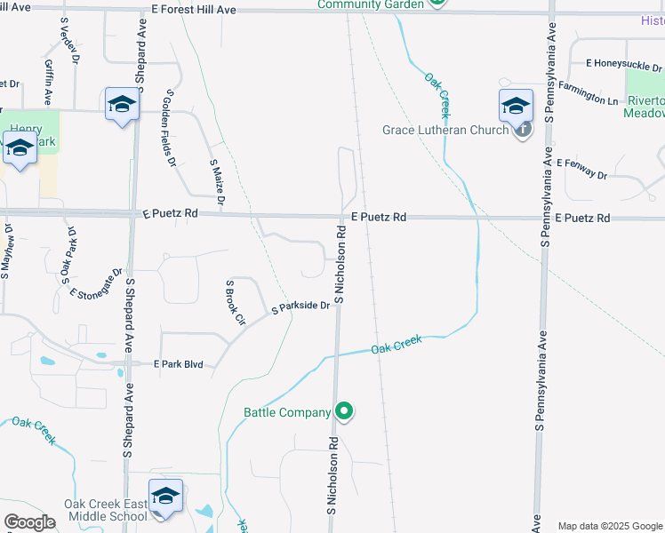 map of restaurants, bars, coffee shops, grocery stores, and more near 1522 Falcon Glen in Oak Creek