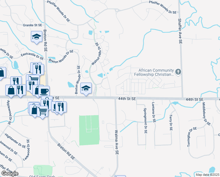map of restaurants, bars, coffee shops, grocery stores, and more near 2647 Starbord Court Southeast in Grand Rapids