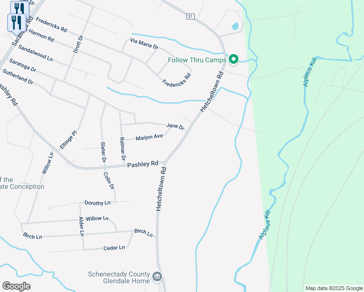 map of restaurants, bars, coffee shops, grocery stores, and more near 118 Hetcheltown Road in Schenectady